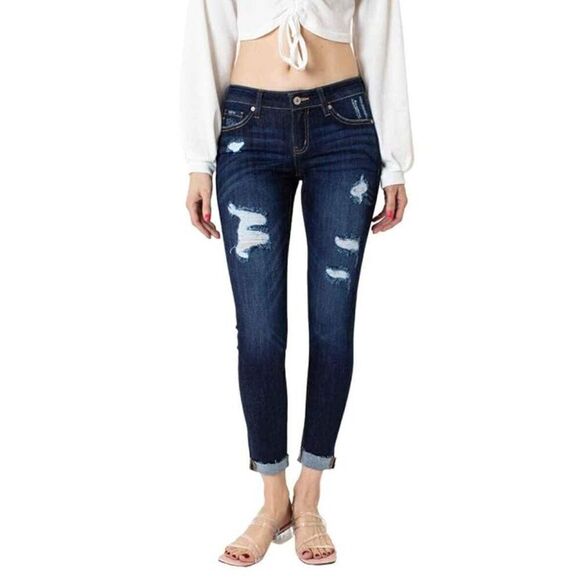 KanCan Los Angeles Mid Rise Ankle Skinny Jeans Distressed Women's Blue Size 3/25 - Picture 1 of 8